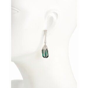 Betsey Johnson Crystal Embellished Skeleton Hand Drop Earrings, Green Stone